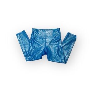 Zyia Active Blue Mermaid Metallic Light n Tight Hi-Rise Capri Leggings 6-8